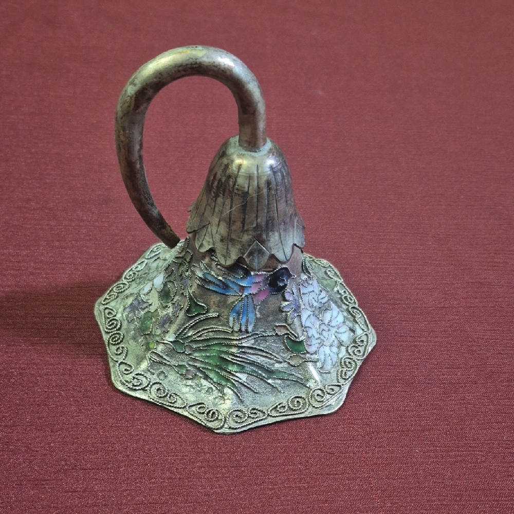 Vintage Champleve Silver Tone Bell